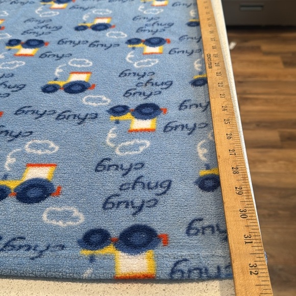 Cutie Pie Blue Baby Blanket 30x36” Trains Chug Chug Tractor Soft Plush 2019 - Picture 5 of 7
